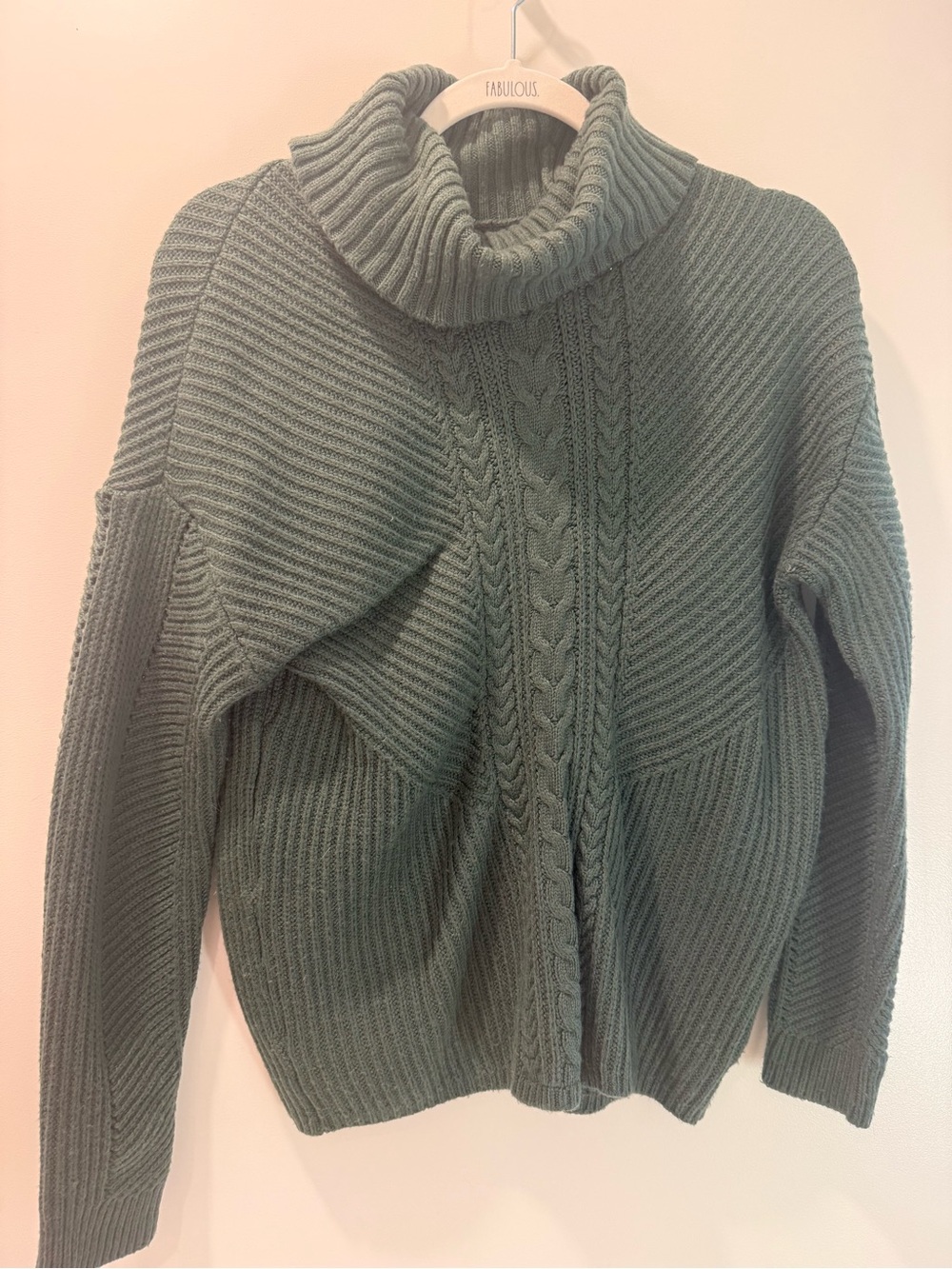 Guess Cable-Knit Turtleneck Sweater in Sage Green